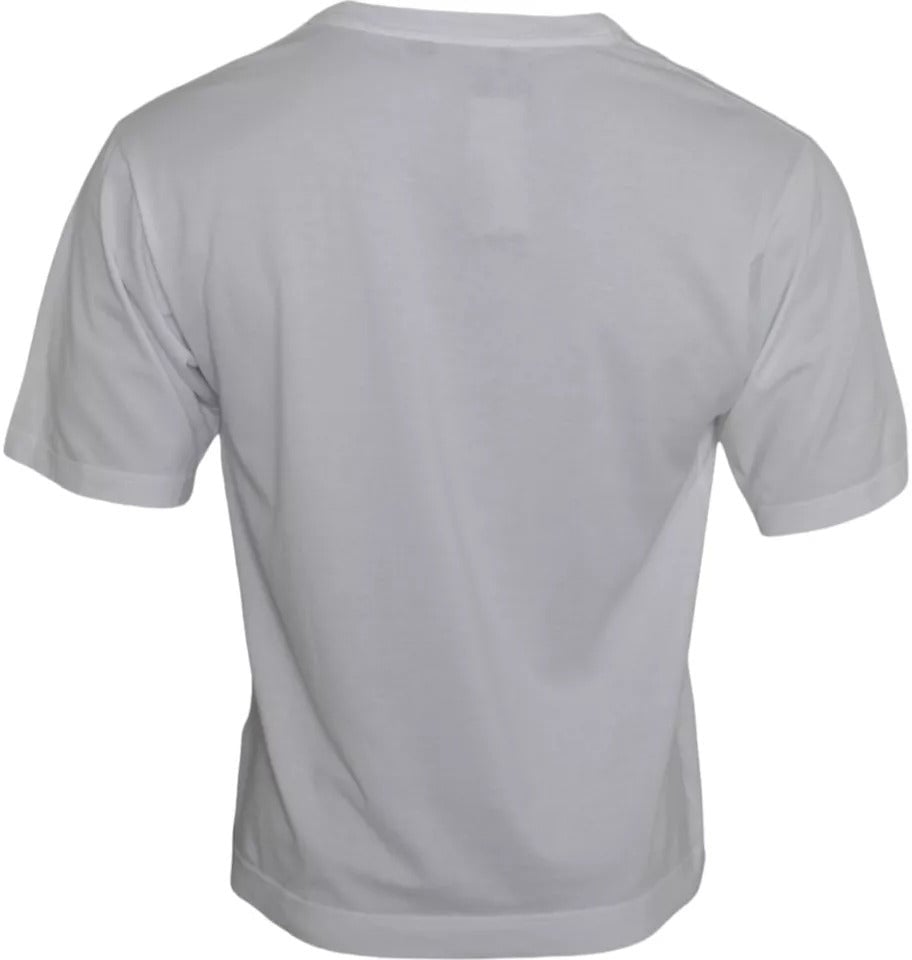 Dolce & Gabbana White Cotton DG Applique Men Casual T-shirt Grijs