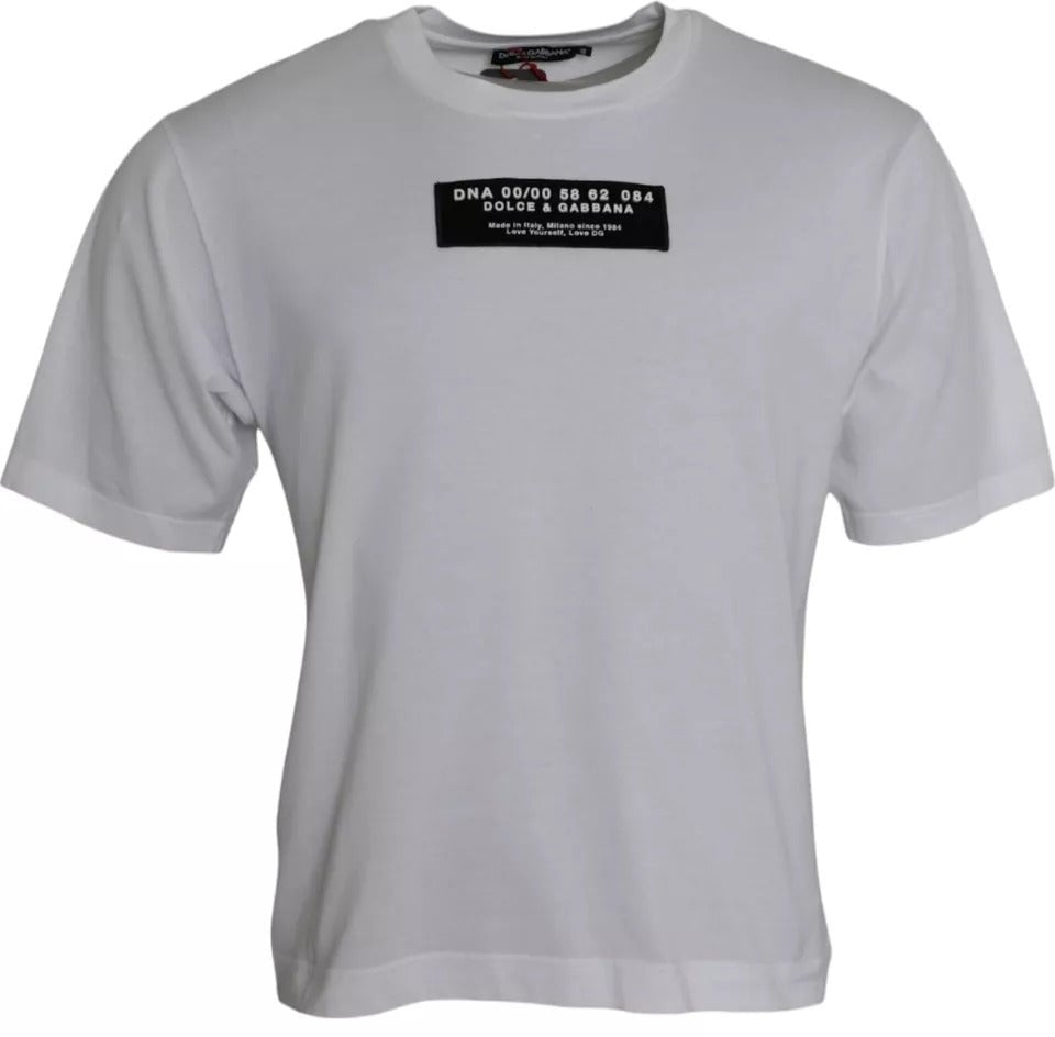Dolce & Gabbana White Cotton DG Applique Men Casual T-shirt Grijs