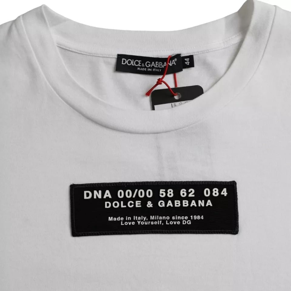 Dolce & Gabbana White Cotton DG Applique Men Casual T-shirt Grijs