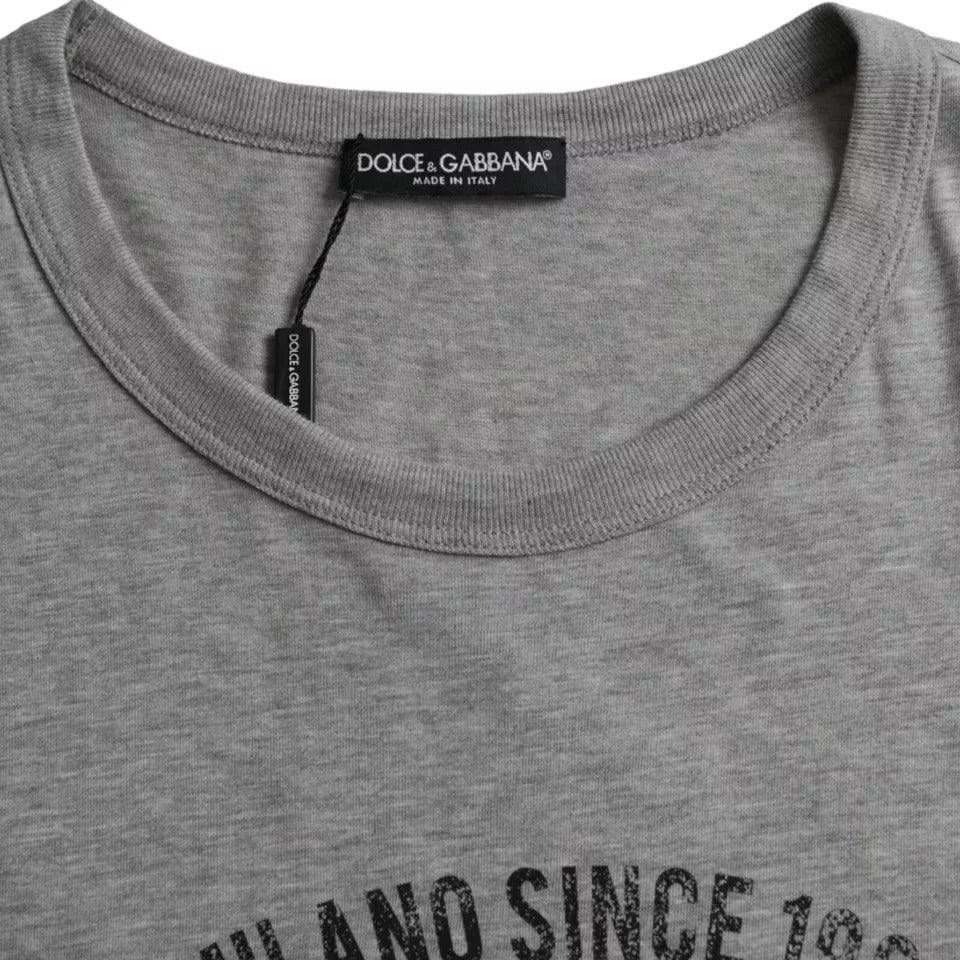 Dolce & Gabbana Gray Graphic Print Cotton Round Neck T-shirt Divers