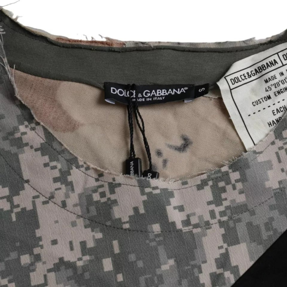Dolce & Gabbana Multicolor Camouflage Cotton Round Neck Men T-shirt Blauw