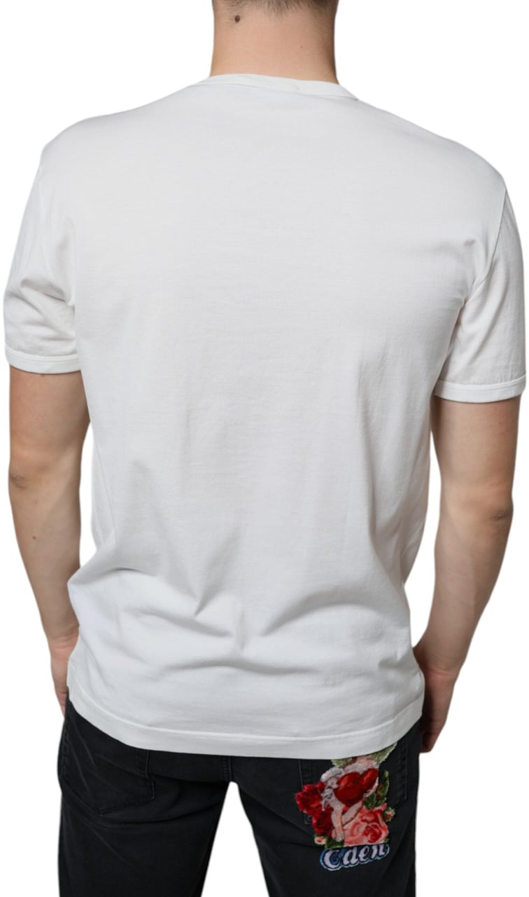 Dolce & Gabbana White Logo Embossed Cotton Crewneck T-shirt Wit
