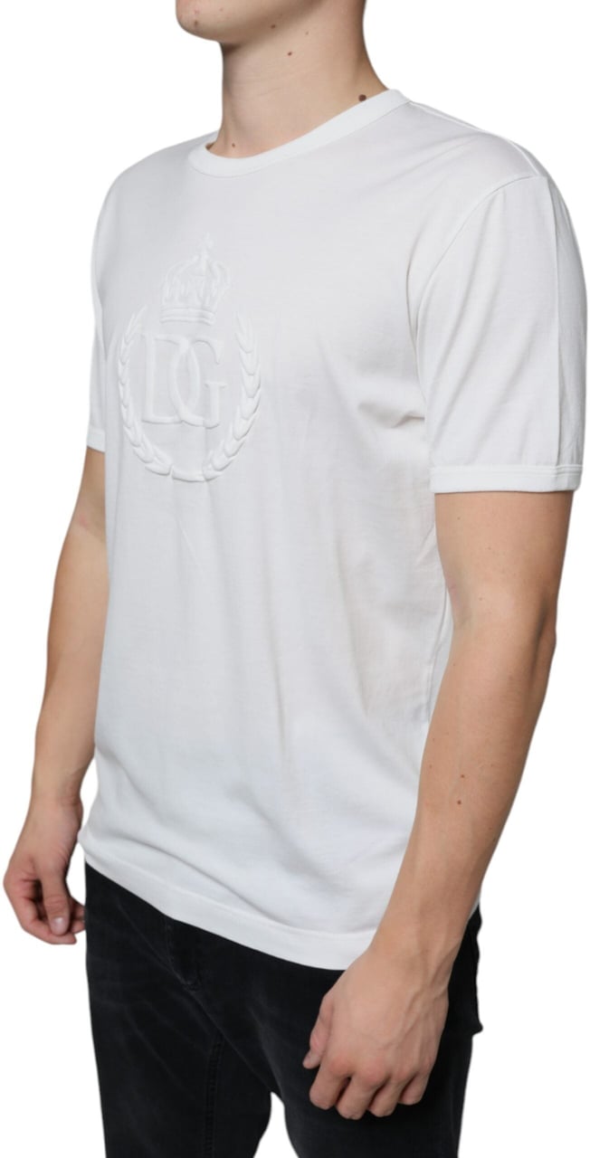 Dolce & Gabbana White Logo Embossed Cotton Crewneck T-shirt Wit