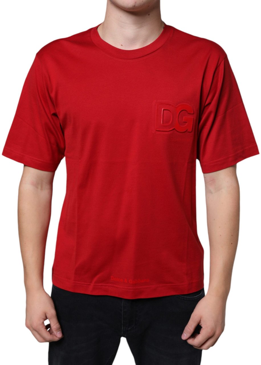 Dolce & Gabbana Red Cotton DG Logo Print Crew Neck T-shirt Rood