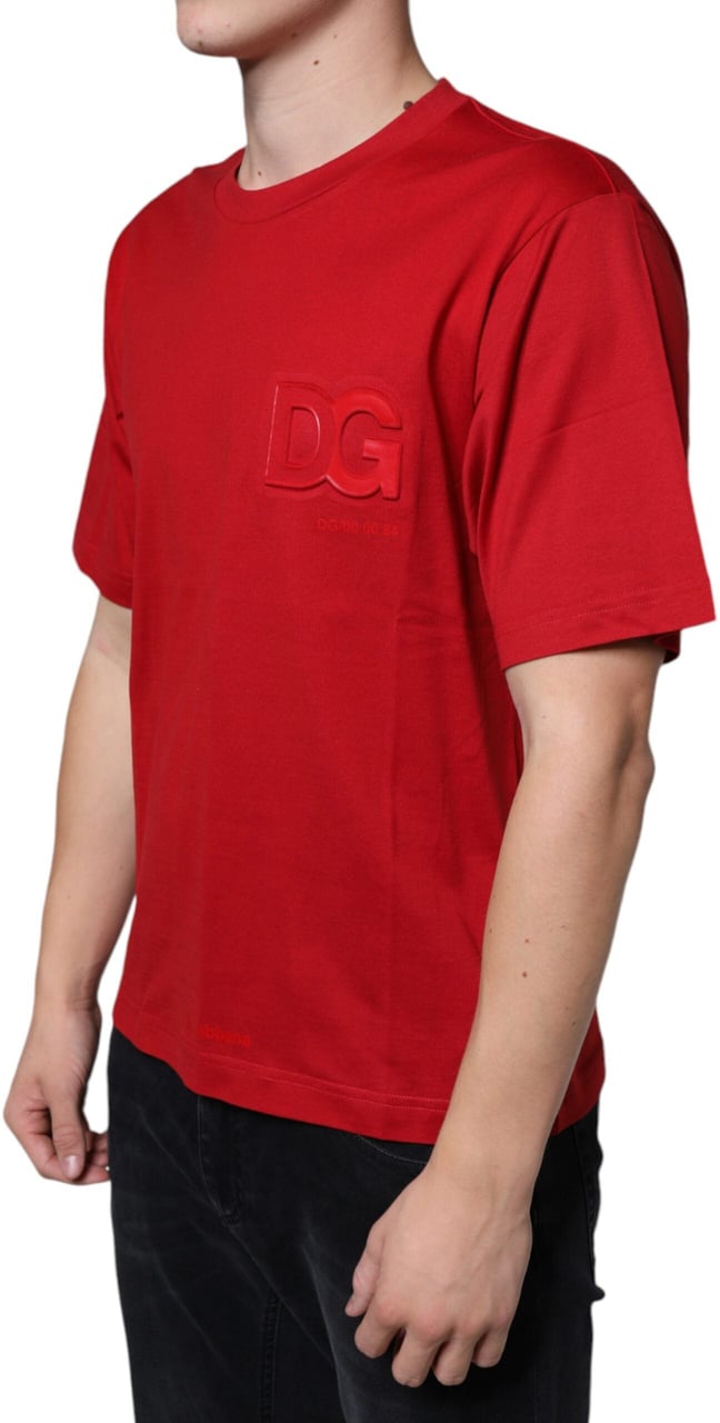 Dolce & Gabbana Red Cotton DG Logo Print Crew Neck T-shirt Rood
