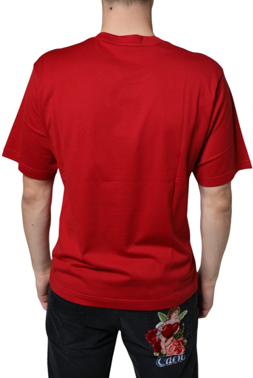Dolce & Gabbana Red Cotton DG Logo Print Crew Neck T-shirt Rood