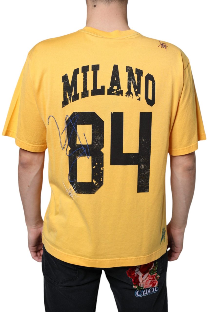 Dolce & Gabbana Yellow Secret Graden Floral Cotton Crew Neck T-shirt Geel