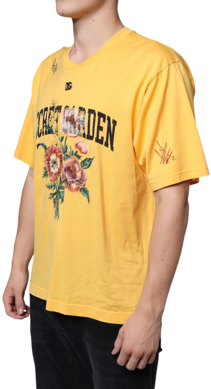 Dolce & Gabbana Yellow Secret Graden Floral Cotton Crew Neck T-shirt Geel