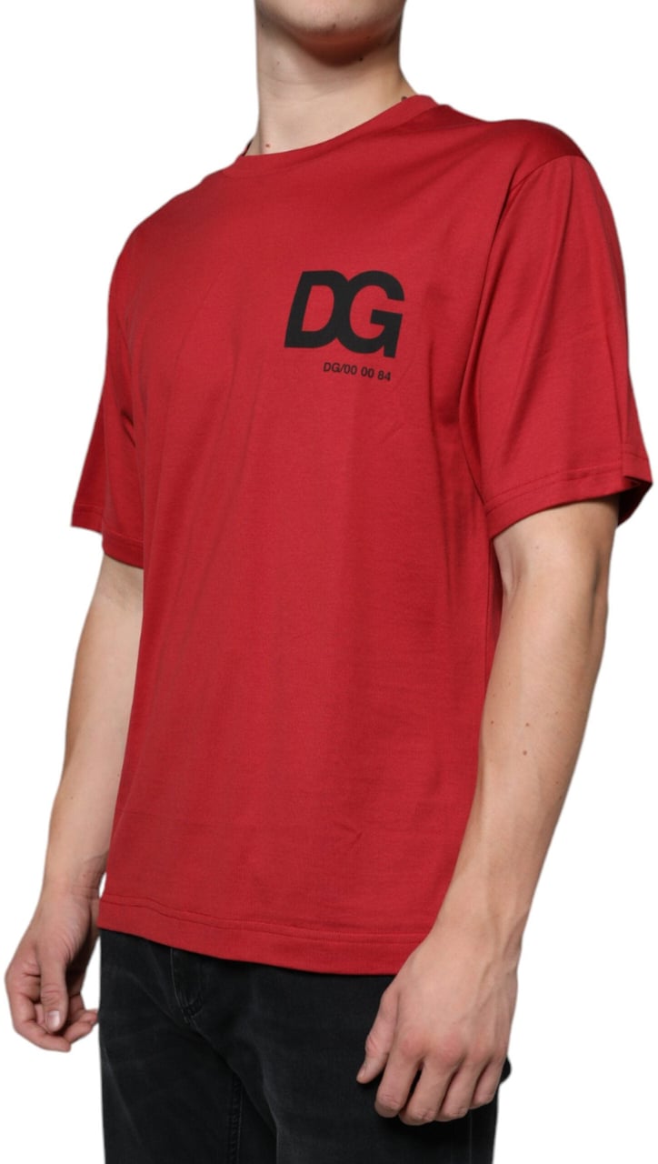 Dolce & Gabbana Red Cotton DG Logo Print Crew Neck T-shirt Rood