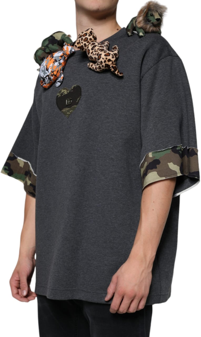 Dolce & Gabbana Gray Camouflage Animal Stuff Cotton T-shirt Grijs