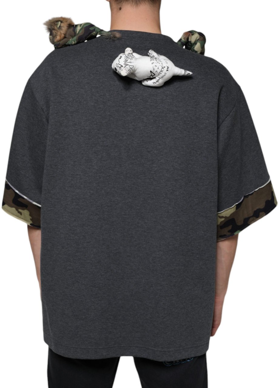 Dolce & Gabbana Gray Camouflage Animal Stuff Cotton T-shirt Grijs