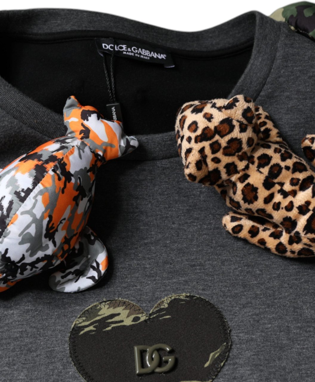 Dolce & Gabbana Gray Camouflage Animal Stuff Cotton T-shirt Grijs