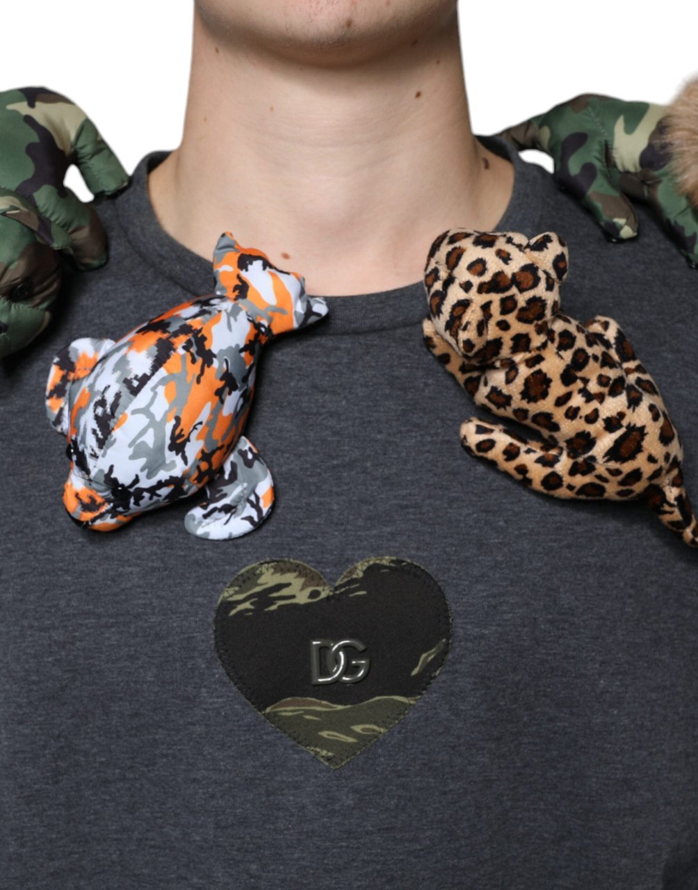 Dolce & Gabbana Gray Camouflage Animal Stuff Cotton T-shirt Grijs