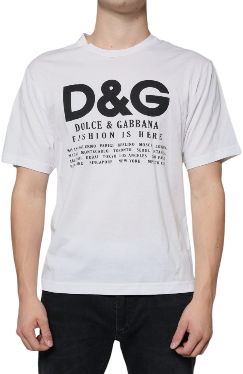 Dolce & Gabbana White Cotton DG Logo Print Casual T-shirt Zwart