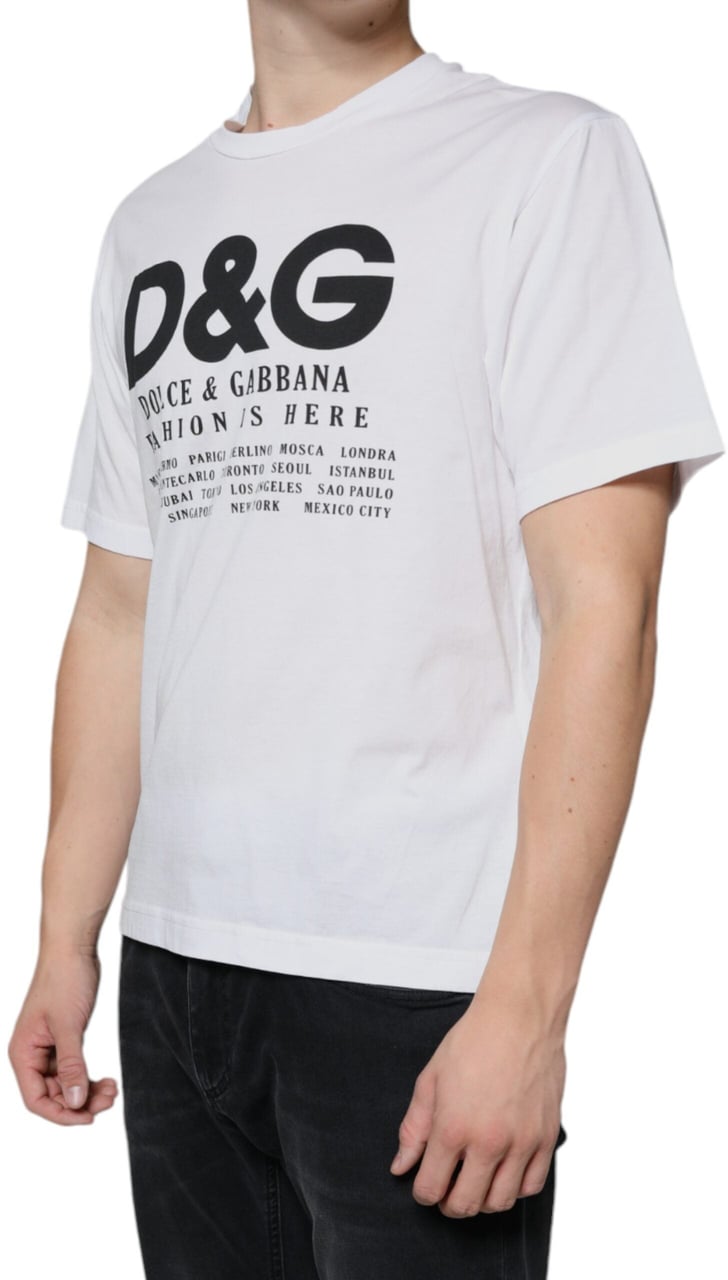 Dolce & Gabbana White Cotton DG Logo Print Casual T-shirt Zwart