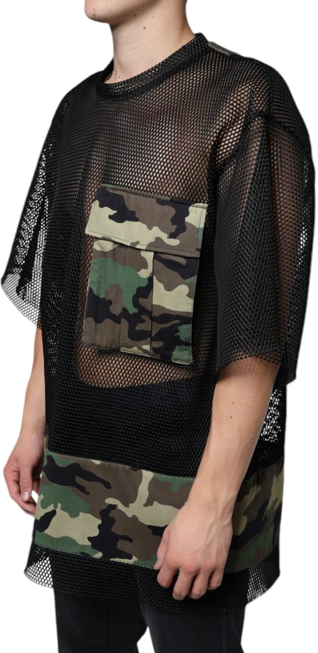Dolce & Gabbana Black Mesh Camouflage Short Sleeves T-shirt Zwart