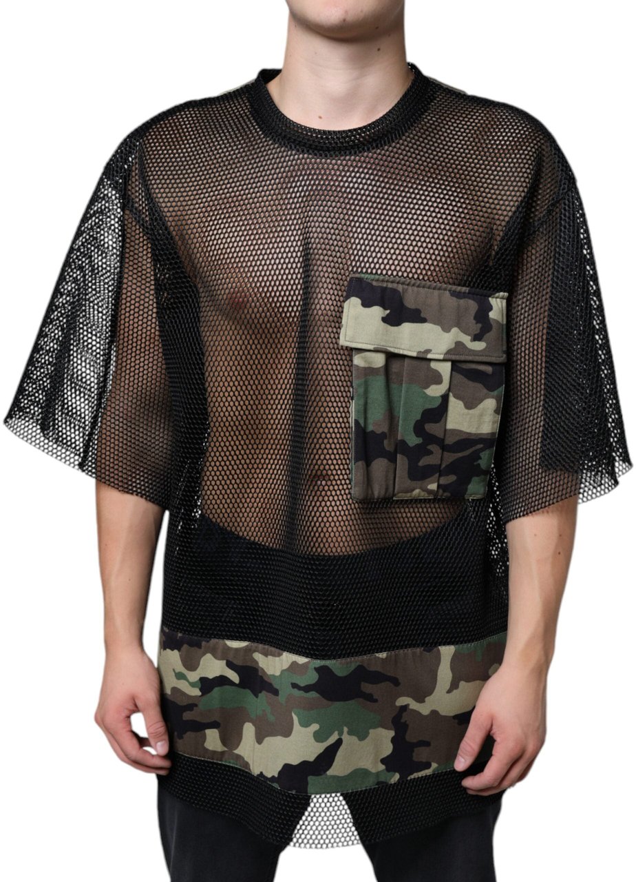 Dolce & Gabbana Black Mesh Camouflage Short Sleeves T-shirt Zwart