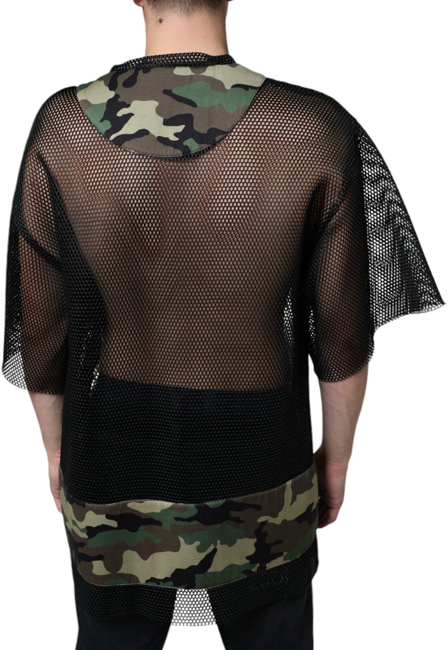 Dolce & Gabbana Black Mesh Camouflage Short Sleeves T-shirt Zwart