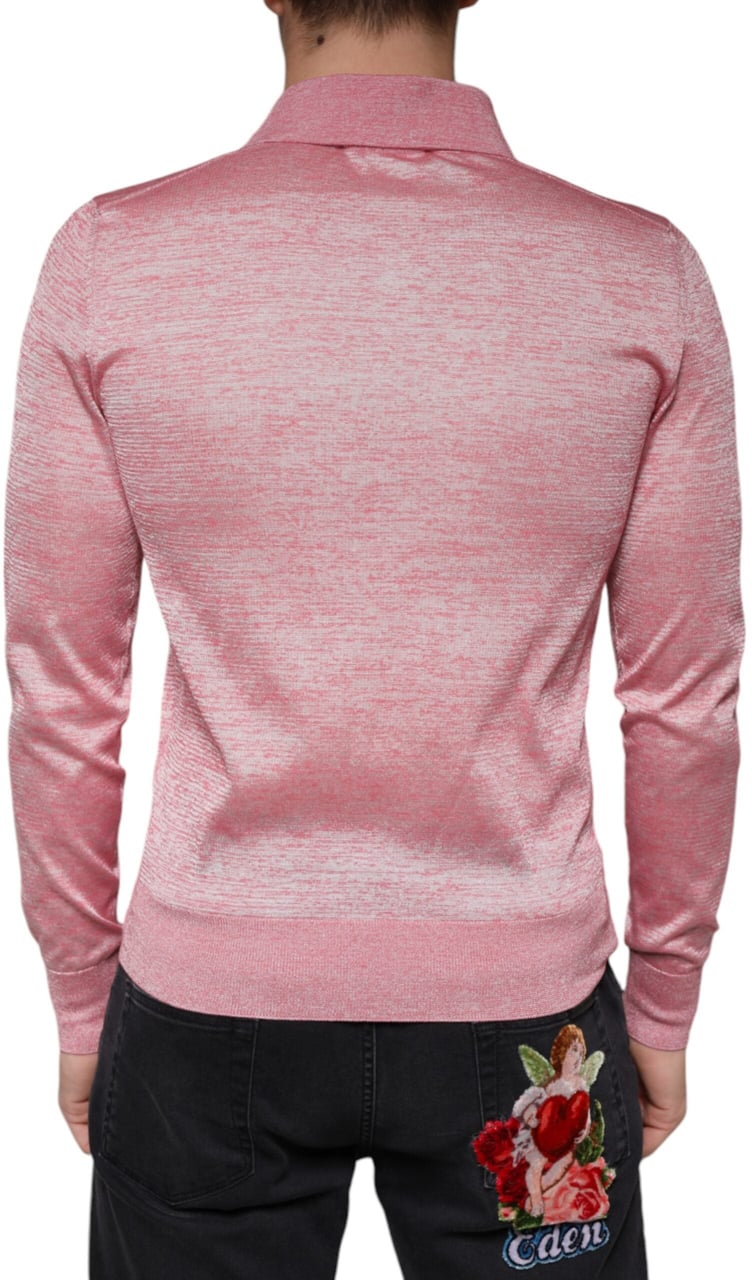 Dolce & Gabbana Pink Polyester Long Sleeve Men Polo T-shirt Roze