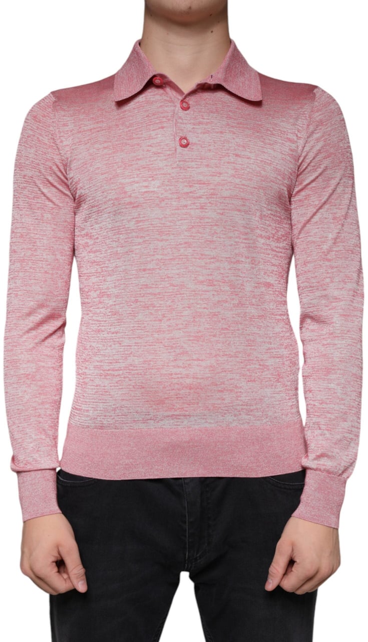 Dolce & Gabbana Pink Polyester Long Sleeve Men Polo T-shirt Roze