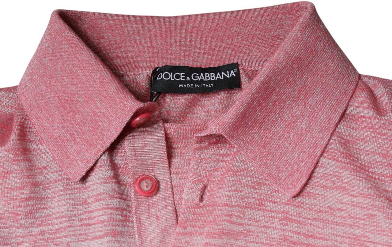 Dolce & Gabbana Pink Polyester Long Sleeve Men Polo T-shirt Roze