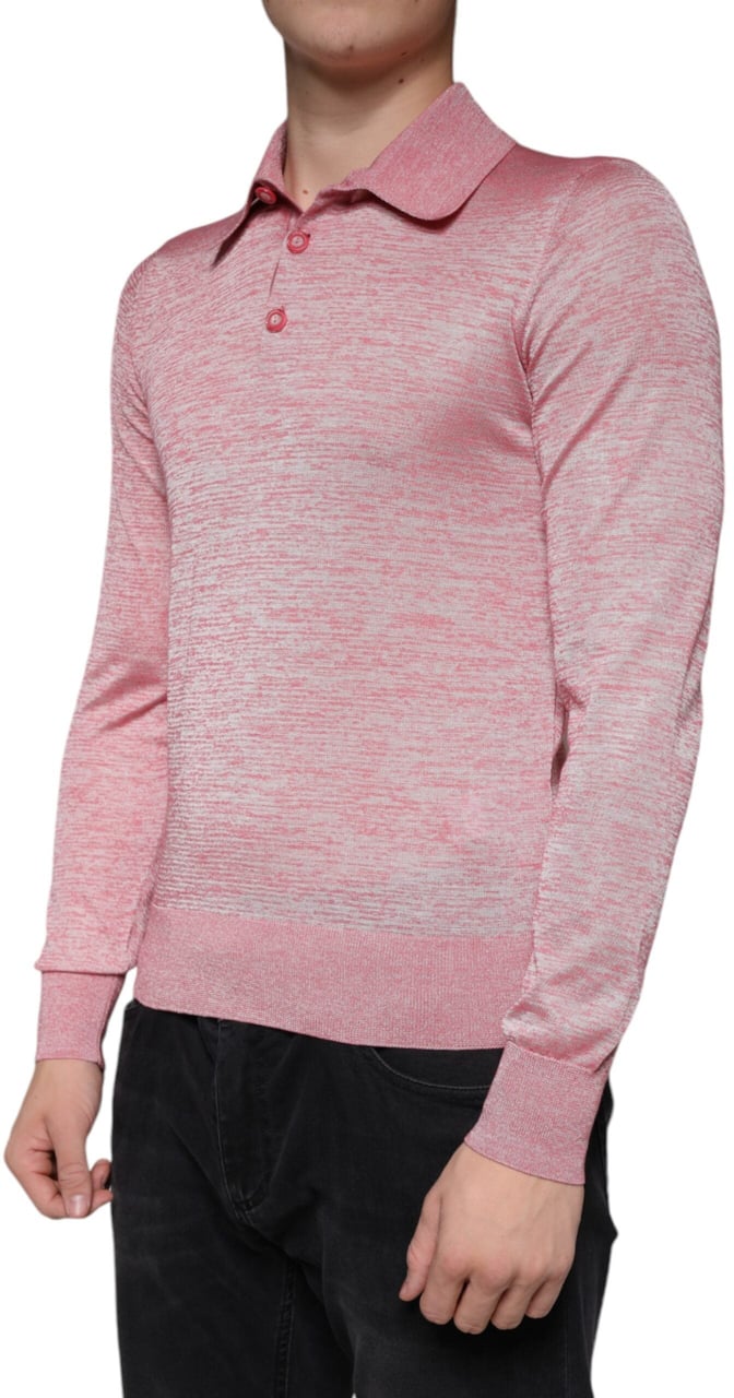 Dolce & Gabbana Pink Polyester Long Sleeve Men Polo T-shirt Roze
