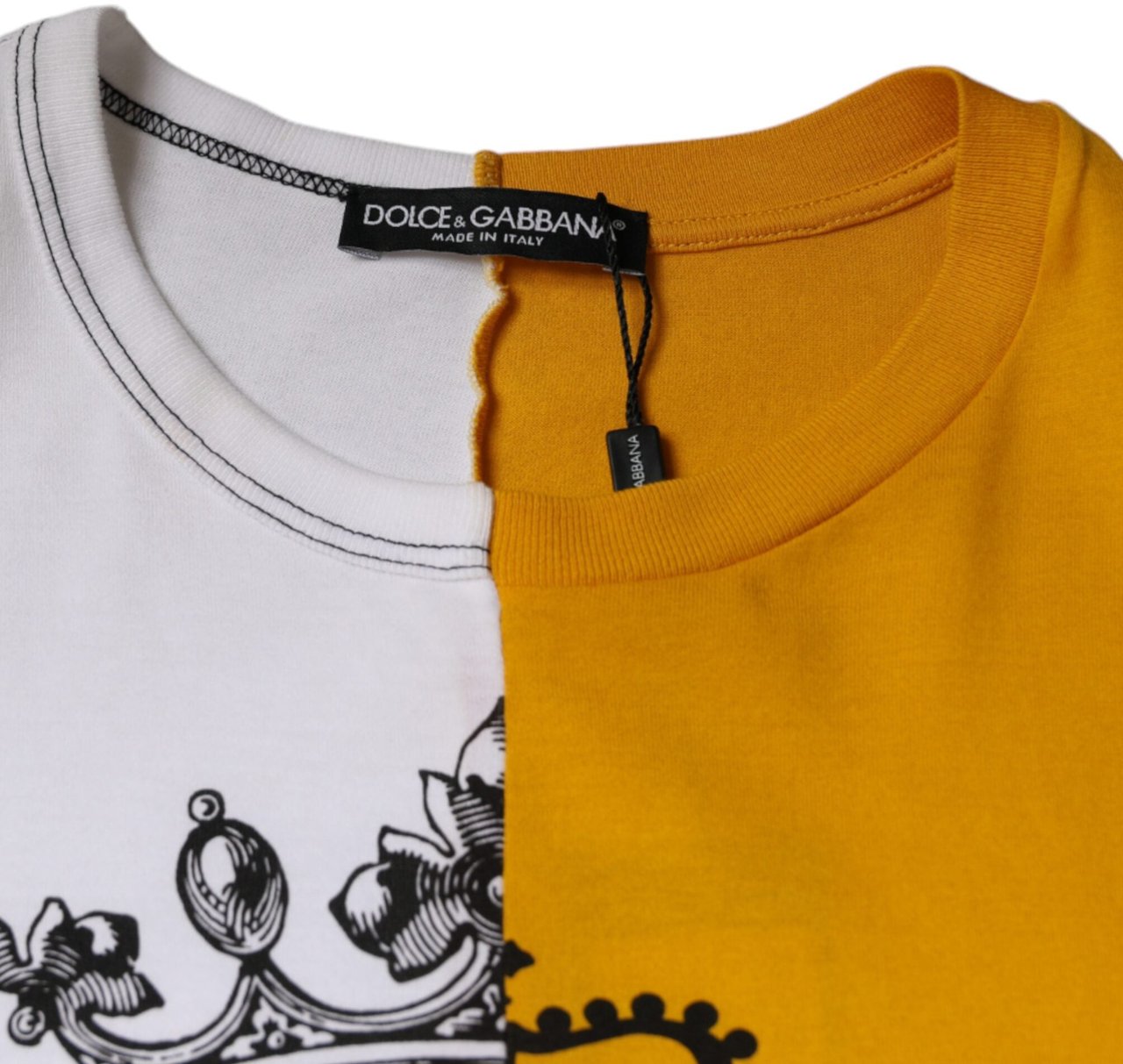 Dolce & Gabbana White Yellow Logo Print Short Sleeve T-shirt Divers