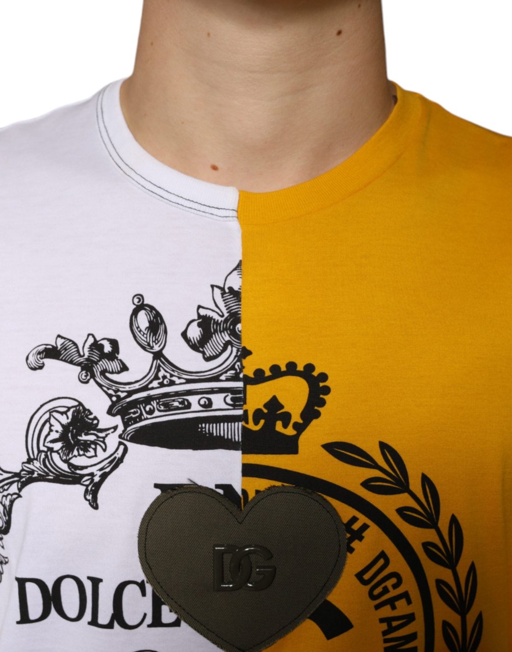 Dolce & Gabbana White Yellow Logo Print Short Sleeve T-shirt Divers