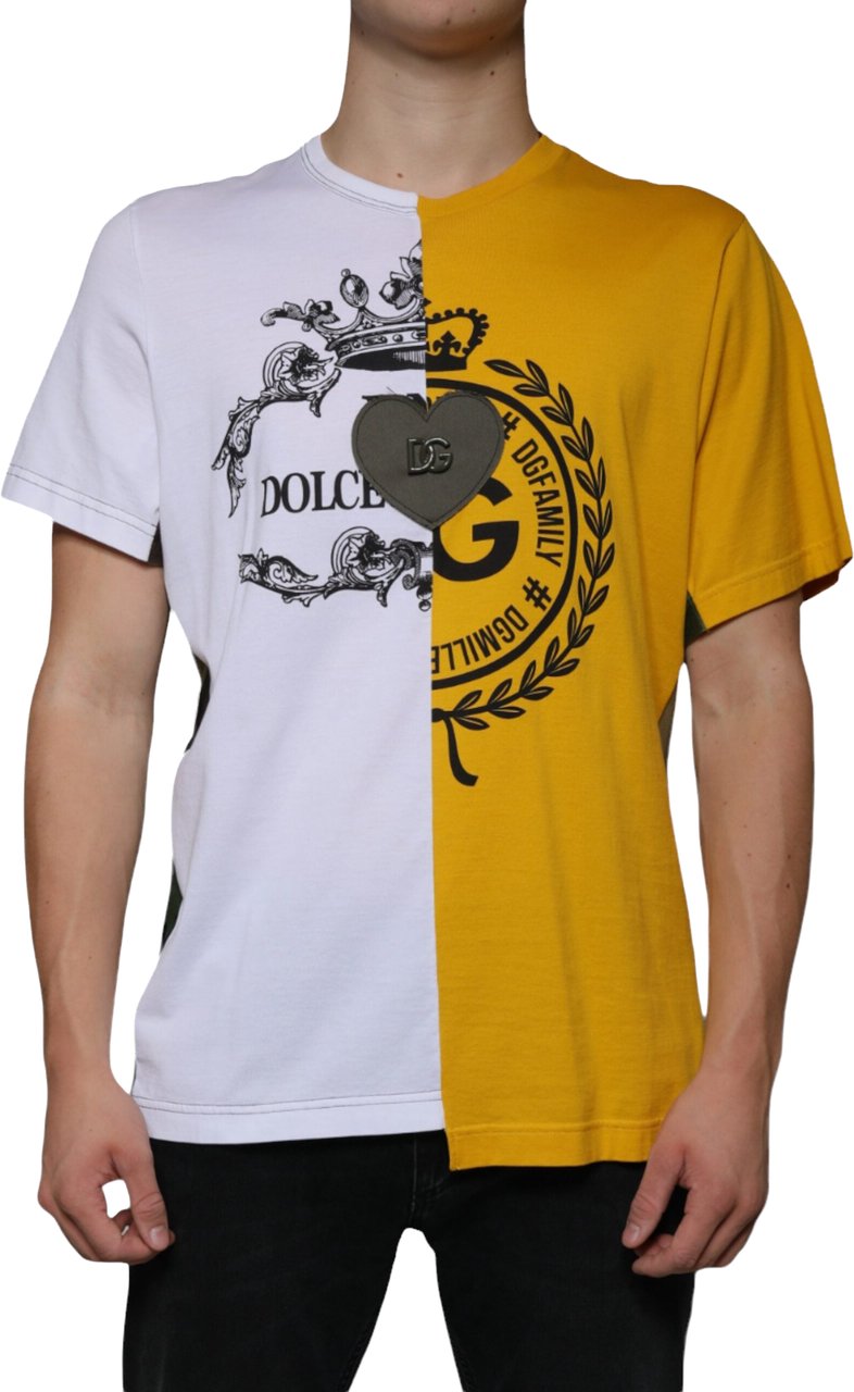 Dolce & Gabbana White Yellow Logo Print Short Sleeve T-shirt Divers