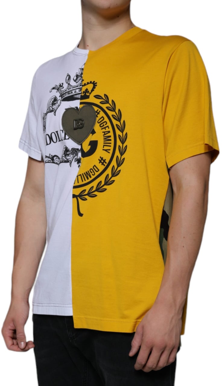 Dolce & Gabbana White Yellow Logo Print Short Sleeve T-shirt Divers