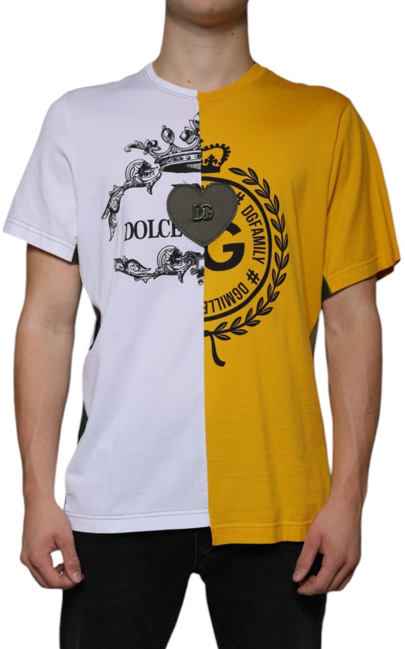 Dolce & Gabbana White Yellow Logo Print Short Sleeve T-shirt Divers