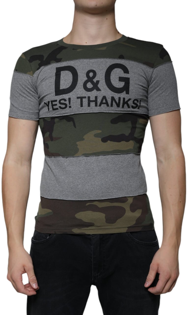 Dolce & Gabbana Multicolor Camouflage Cotton Crew Neck T-shirt Wit