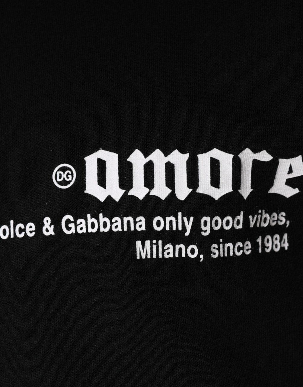 Dolce & Gabbana Black Amore Print Cotton Crew Neck T-shirt Zwart