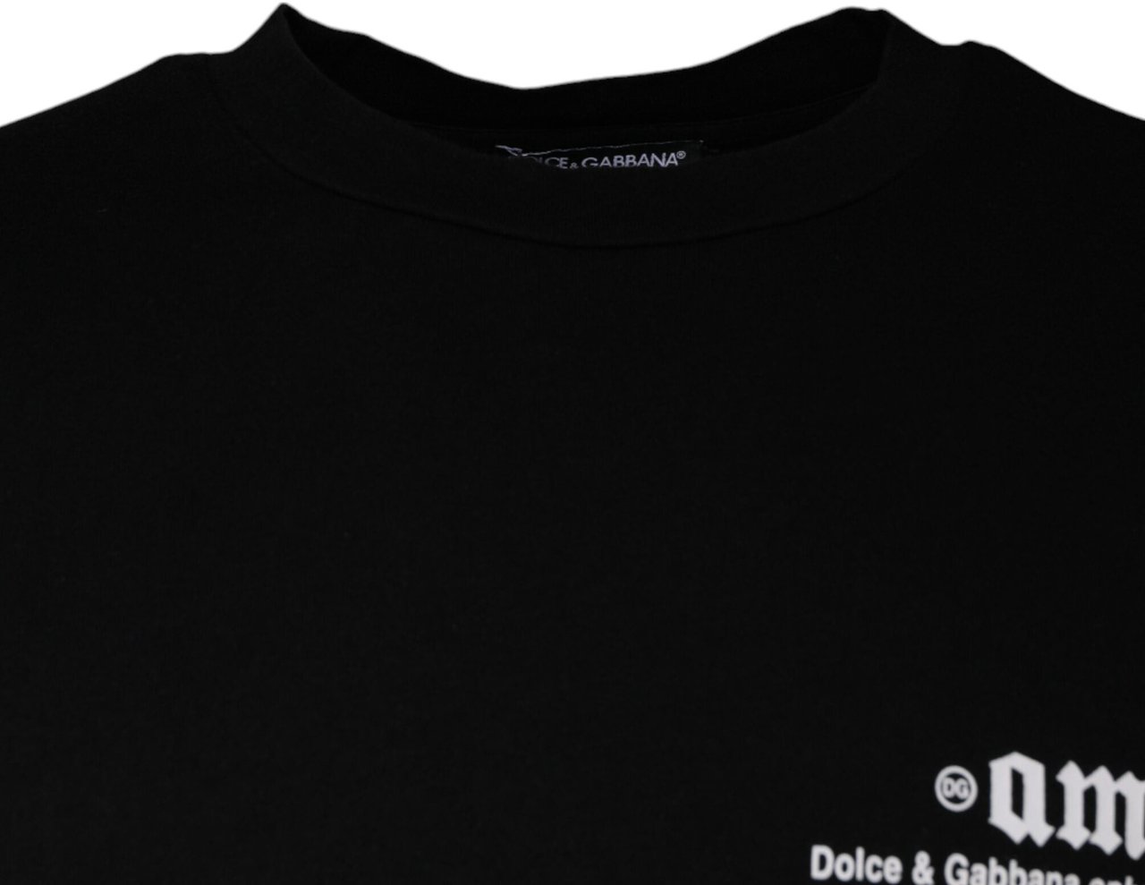 Dolce & Gabbana Black Amore Print Cotton Crew Neck T-shirt Zwart