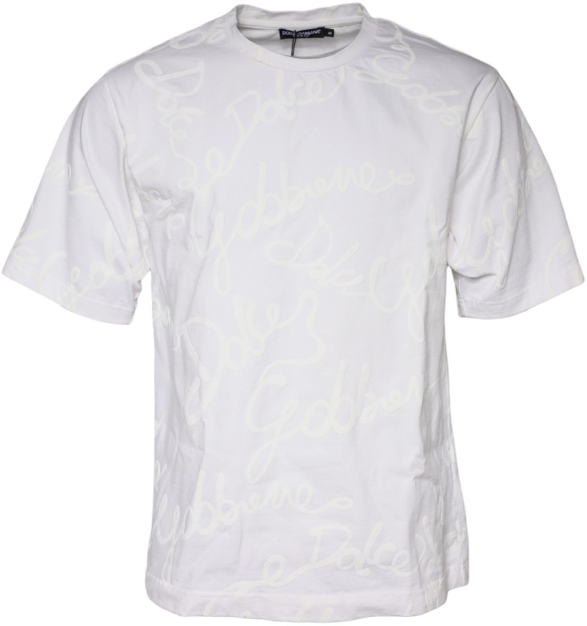 Dolce & Gabbana White Logo Print Cotton Crew Neck T-shirt Wit