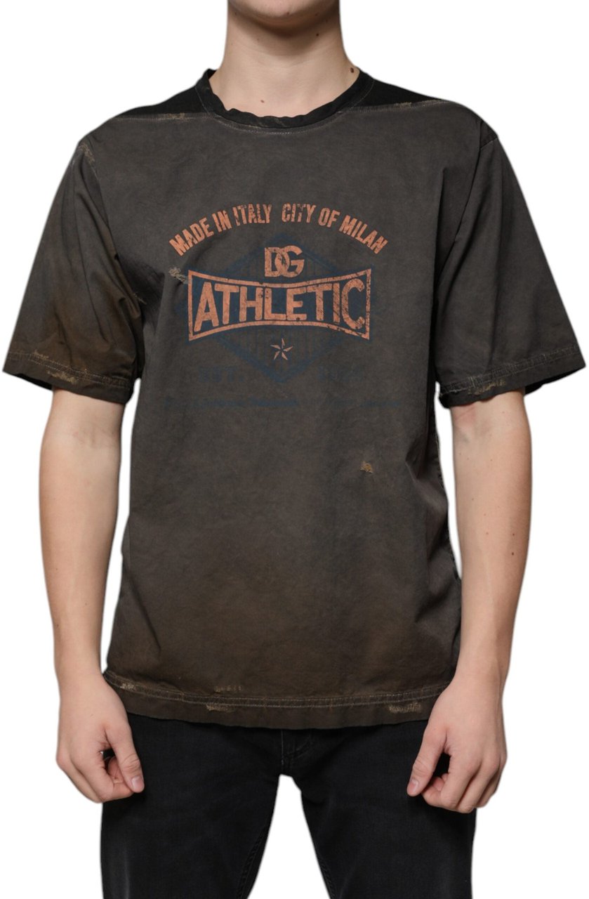 Dolce & Gabbana Brown Graphic Print Cotton Round Neck T-shirt Bruin