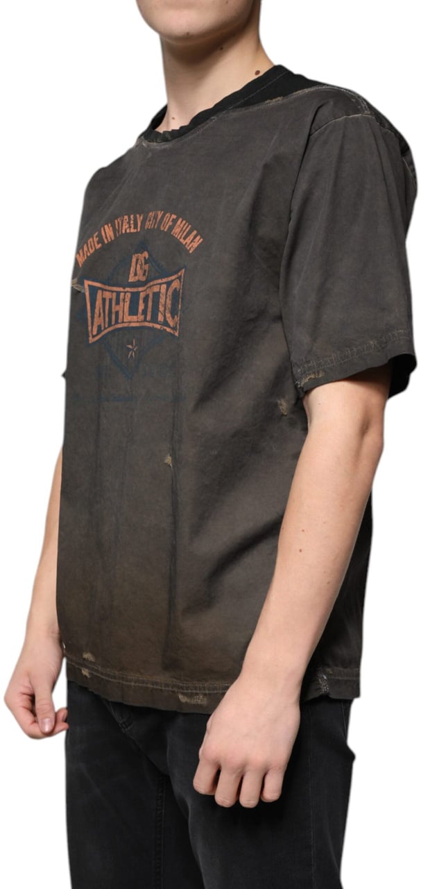 Dolce & Gabbana Brown Graphic Print Cotton Round Neck T-shirt Bruin