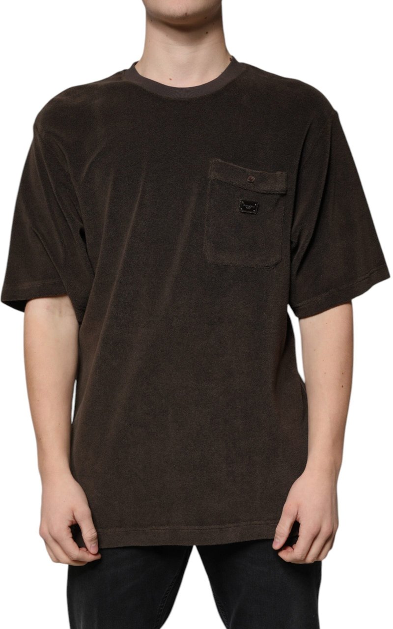 Dolce & Gabbana Brown Cotton Crew Neck Short Sleeves T-shirt Bruin