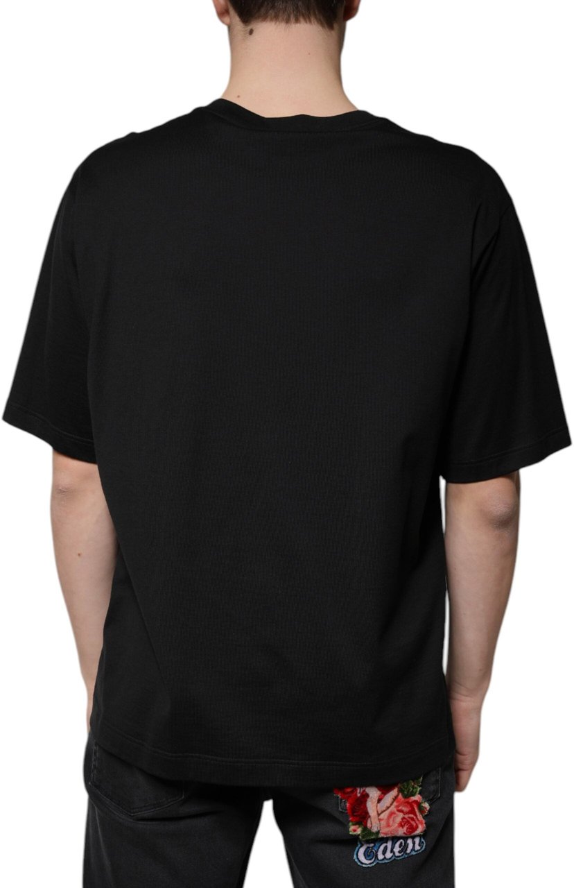 Dolce & Gabbana Black Cotton Crew Neck Short Sleeves T-shirt Zwart