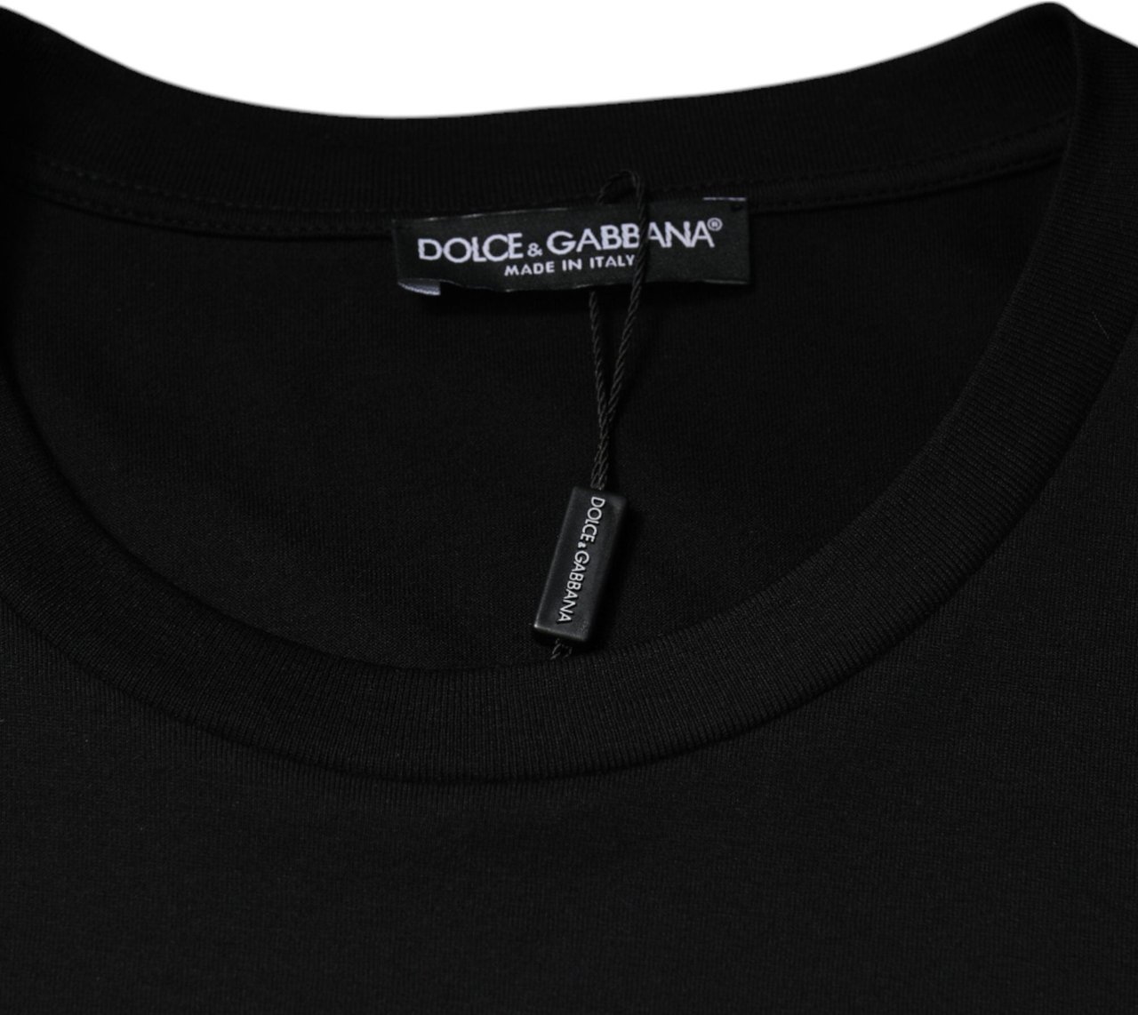 Dolce & Gabbana Black Cotton Crew Neck Short Sleeves T-shirt Zwart