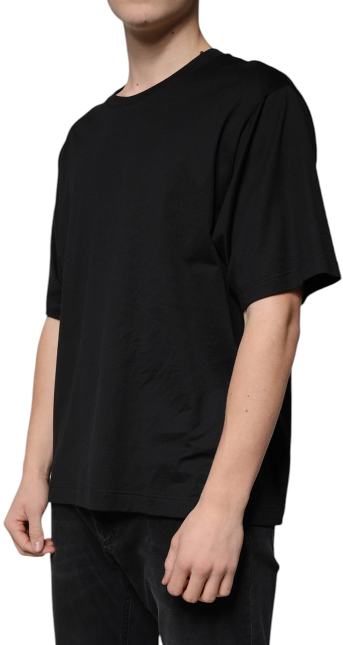 Dolce & Gabbana Black Cotton Crew Neck Short Sleeves T-shirt Zwart