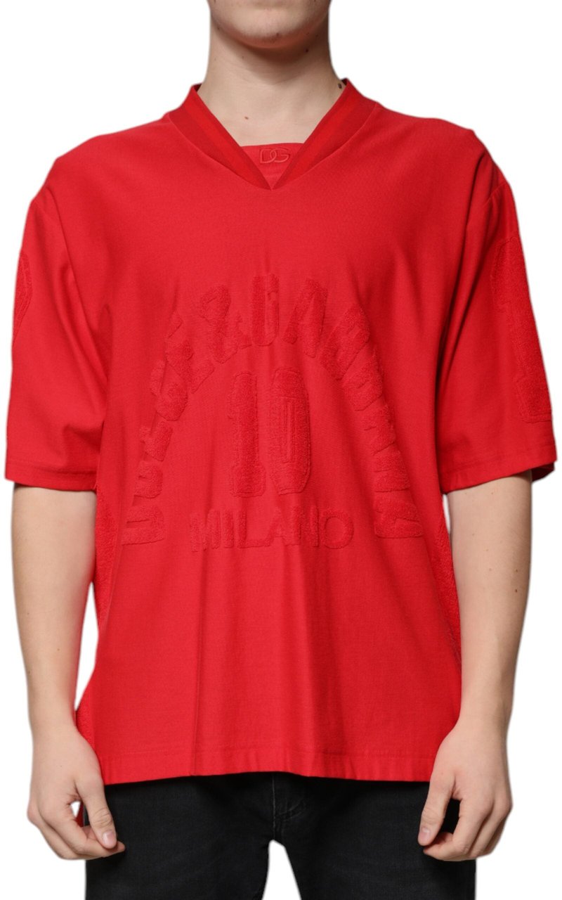 Dolce & Gabbana Red Cotton V-neck Short Sleeves T-shirt Rood