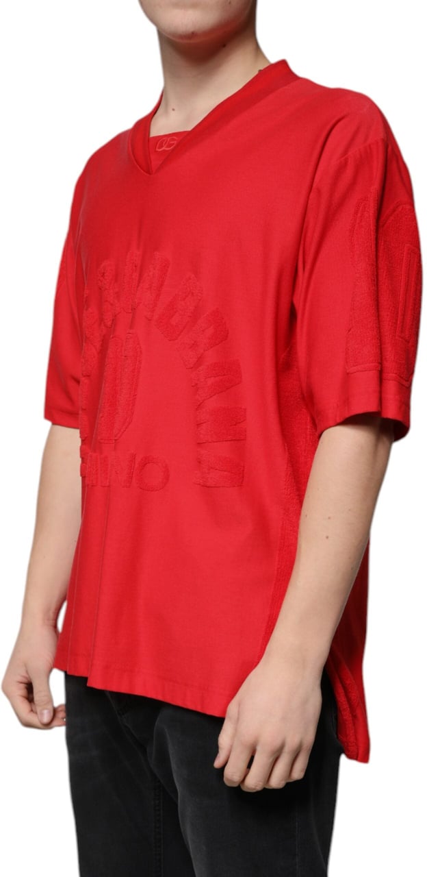 Dolce & Gabbana Red Cotton V-neck Short Sleeves T-shirt Rood