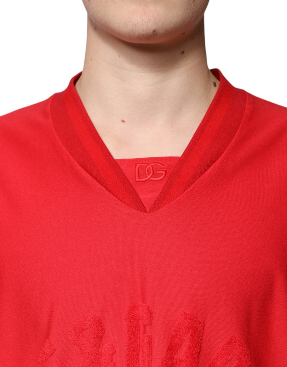 Dolce & Gabbana Red Cotton V-neck Short Sleeves T-shirt Rood