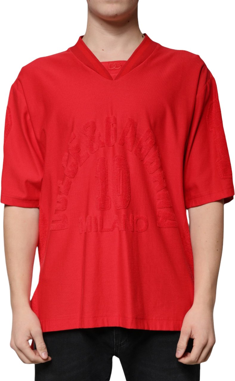 Dolce & Gabbana Red Cotton V-neck Short Sleeves T-shirt Rood