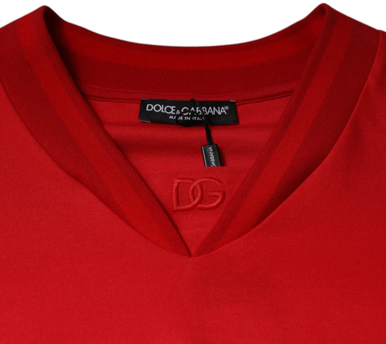 Dolce & Gabbana Red Cotton V-neck Short Sleeves T-shirt Rood