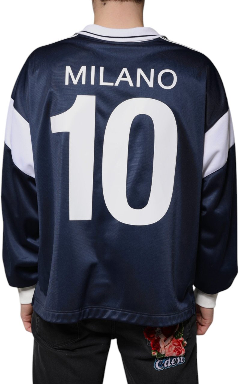 Dolce & Gabbana Blue White Milano Long Sleeve Jersey T-shirt Blauw