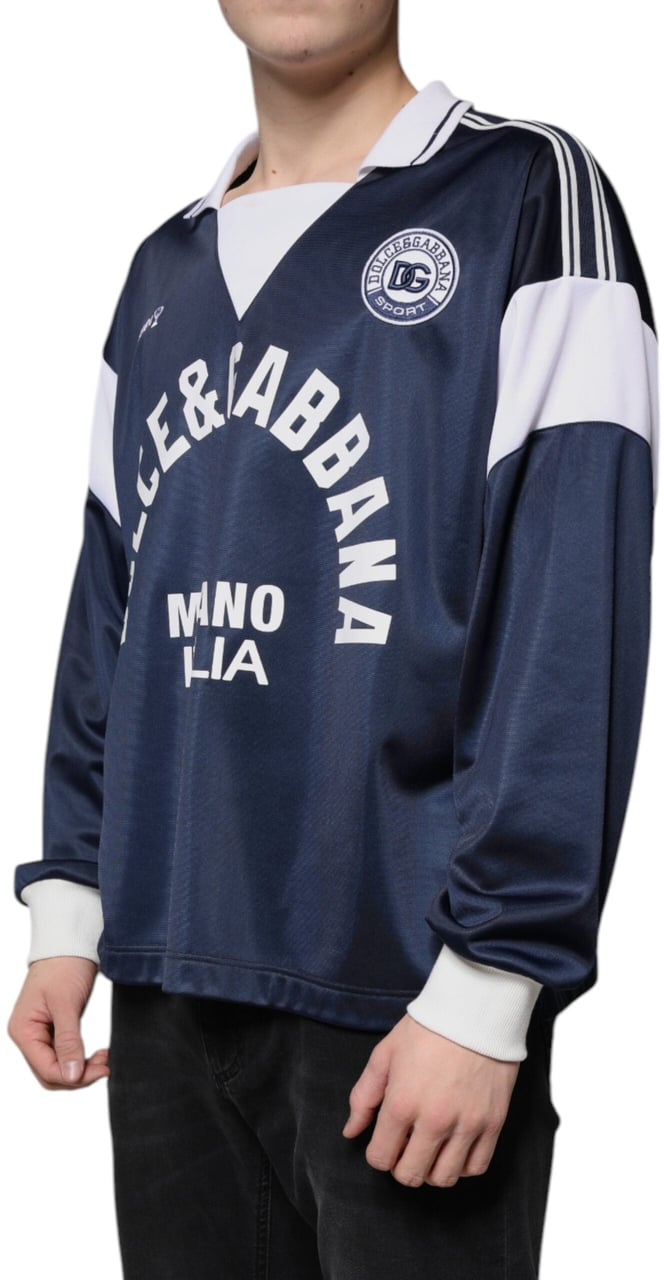 Dolce & Gabbana Blue White Milano Long Sleeve Jersey T-shirt Blauw