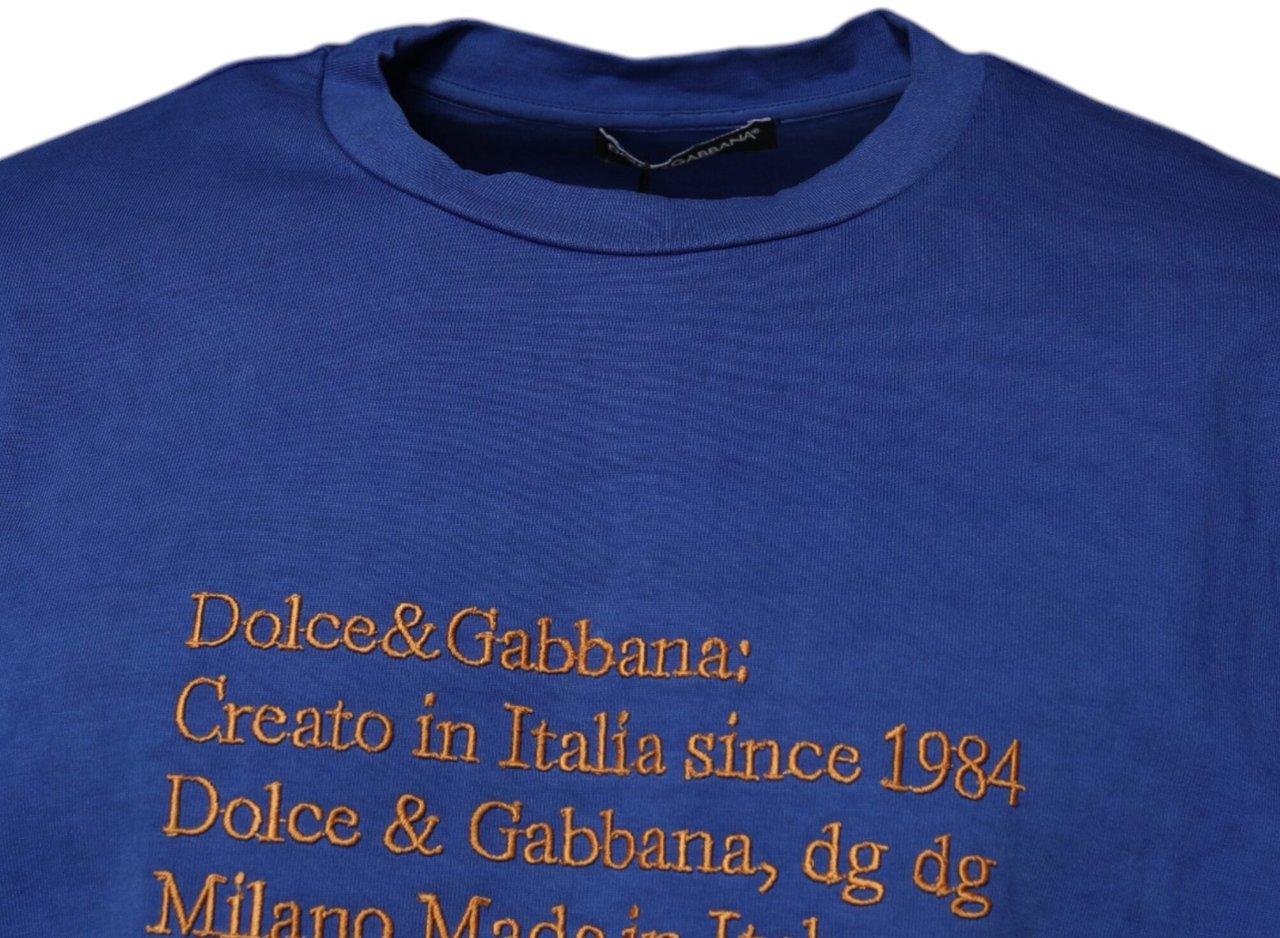 Dolce & Gabbana Blue Graphic Print Cotton Crew Neck T-shirt Blauw