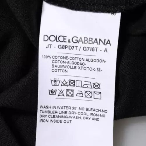 Dolce & Gabbana Black Logo Print Cotton Crew Neck T-shirt Zwart